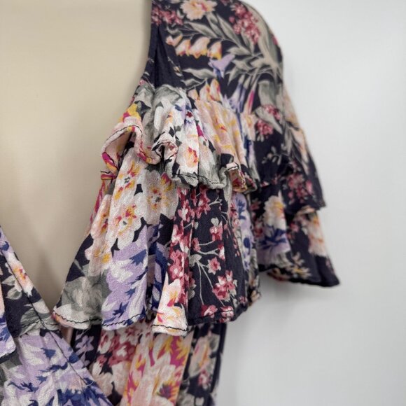 Auguste the Label Dahlia Cascade Wrap Mini Ink Woman’s size 2 floral wrap dress - Picture 3 of 12